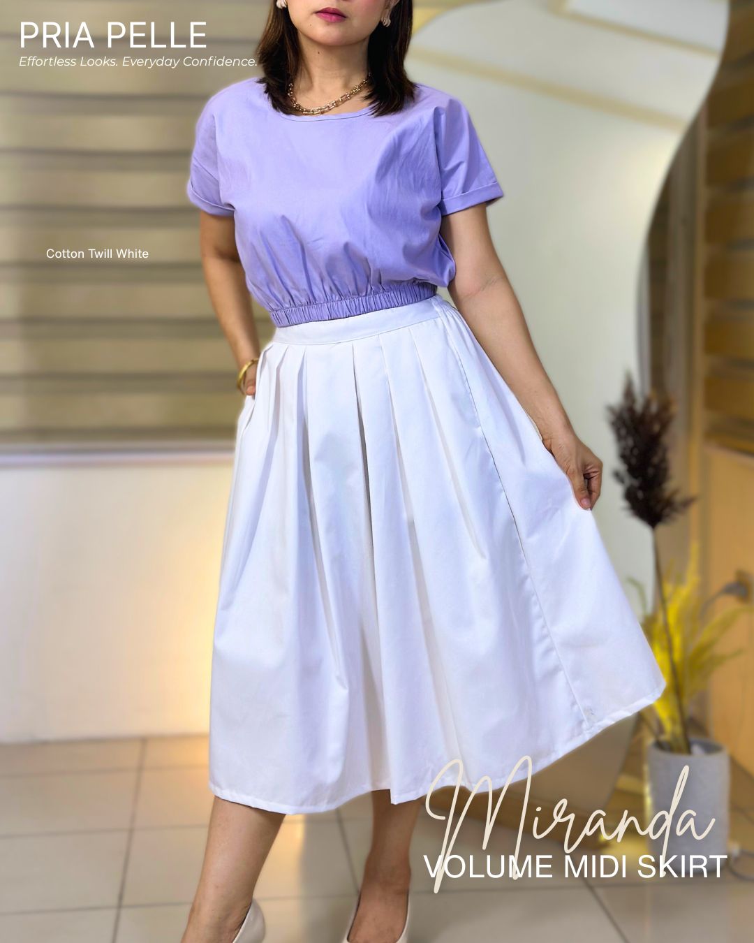 Pria Pelle Miranda Midi Volume Skirt | Cotton Twill White