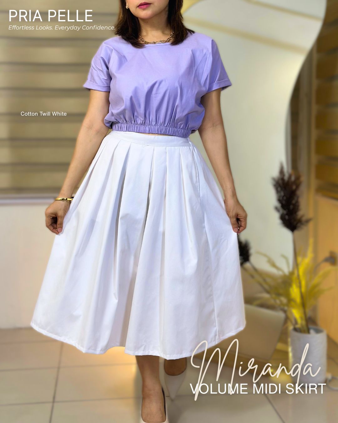 Pria Pelle Miranda Midi Volume Skirt | Cotton Twill White