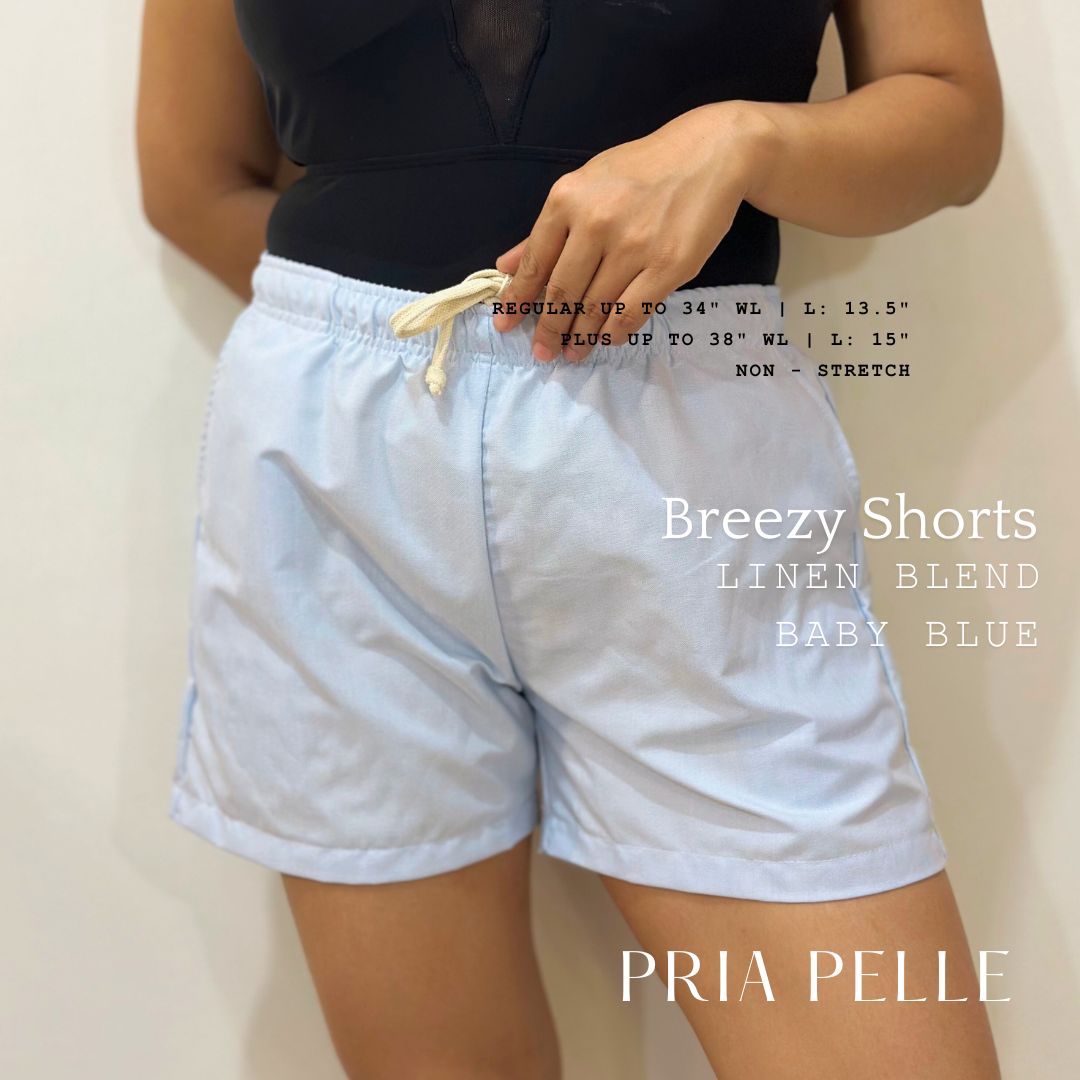 Pria Pelle Easy Breezy Shorts - Premium Linen Blend Baby Blue | Regular & Plus Sizes | Non-Stretch