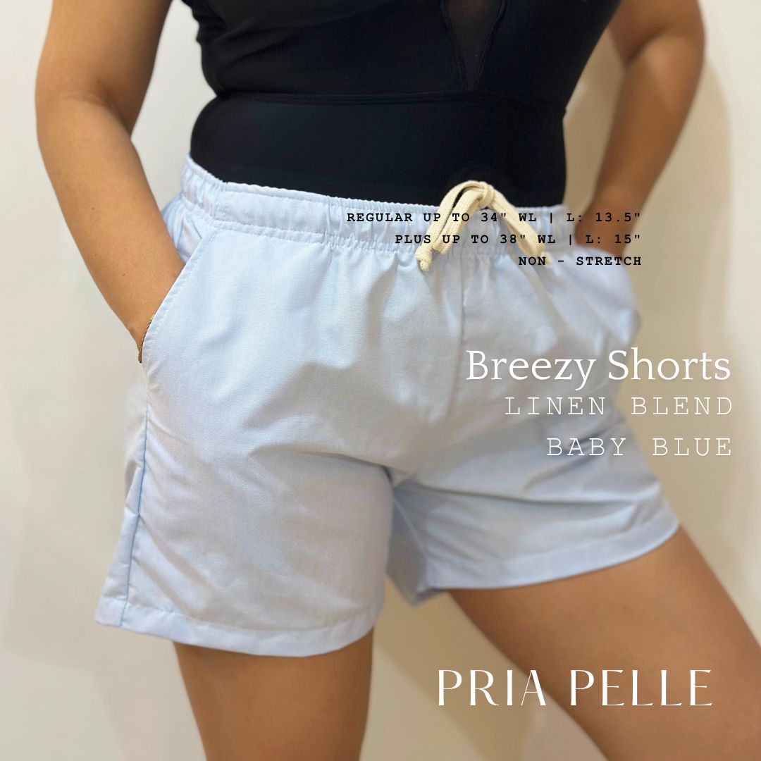 Pria Pelle Easy Breezy Shorts - Premium Linen Blend Baby Blue | Regular & Plus Sizes | Non-Stretch