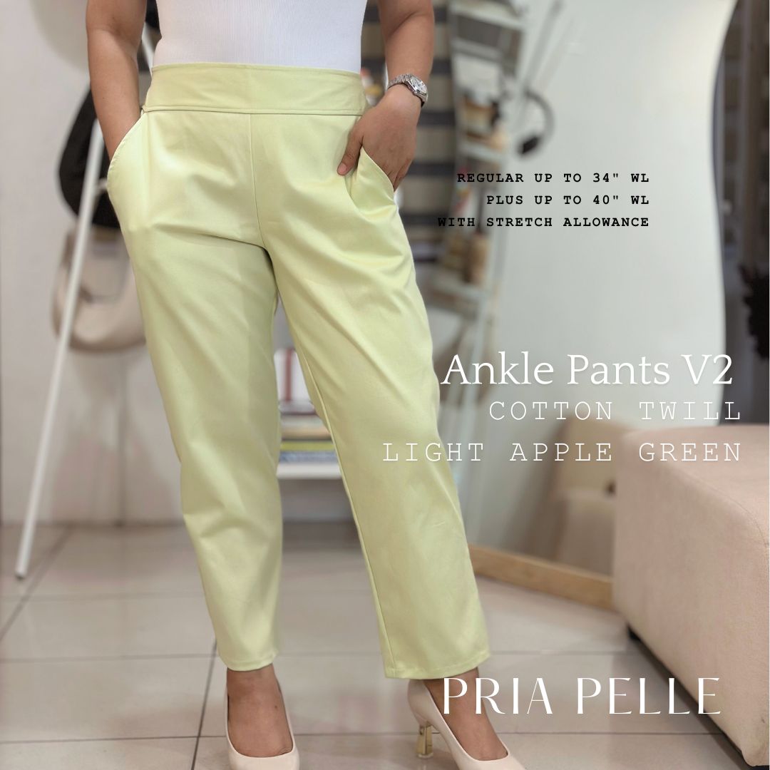 Pria Pelle Easy Ankle Pants V2.0 in Cotton Twill Light Apple Green (Back Garter - Non Stretch)