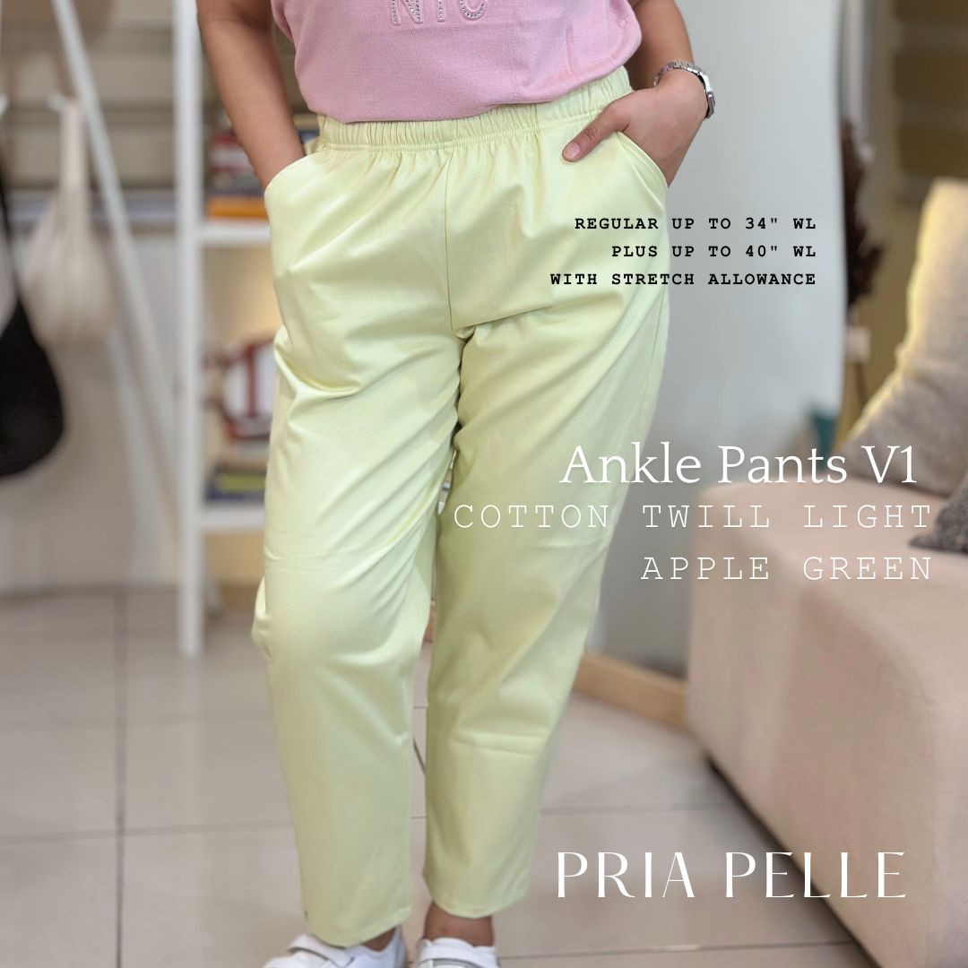 Pria Pelle Easy Ankle Pants in Cotton Twill Light Apple Green (Fully Gartered - Stretch)