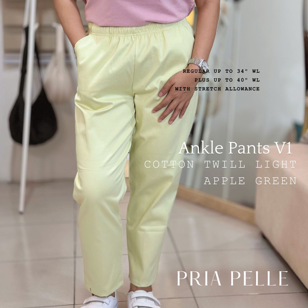 Pria Pelle Easy Ankle Pants in Cotton Twill Light Apple Green (Fully Gartered - Stretch)