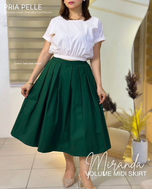 Pria Pelle Miranda Midi Volume Skirt | Cotton Twill Dark Green