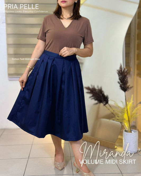 Pria Pelle Miranda Midi Volume Skirt | Cotton Twill Midnight Blue