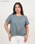 Pria Pelle Gianna Front Garter Top - Textured Linen Pewter Blue | Non Stretch