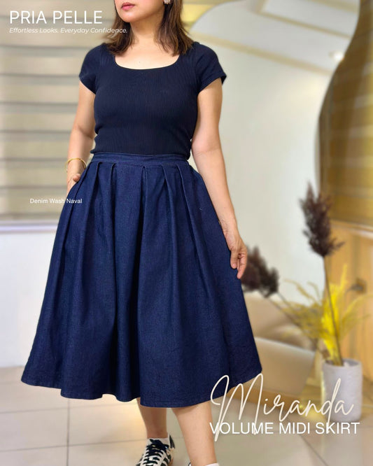 Pria Pelle Miranda Midi Volume Skirt | Denim Wash Naval