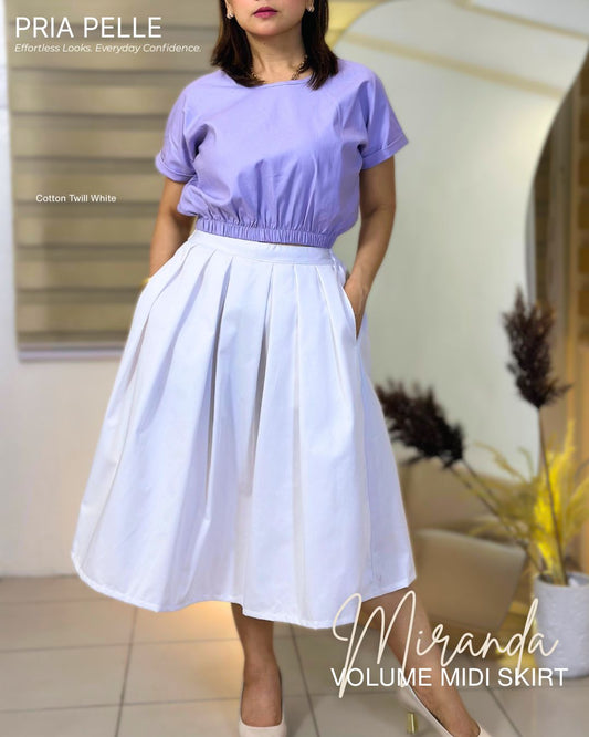 Pria Pelle Miranda Midi Volume Skirt | Cotton Twill White