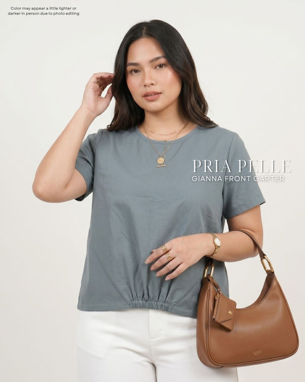 Pria Pelle Gianna Front Garter Top - Textured Linen Pewter Blue | Non Stretch