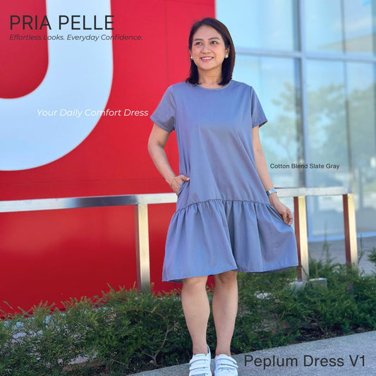Pria Pelle Peplum Dress V1 | Linen Blend Gray - Non Stretch