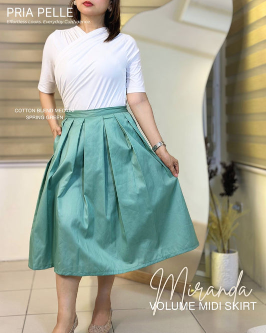 Pria Pelle Miranda Midi Volume Skirt | Cotton Blend Medium Spring Green