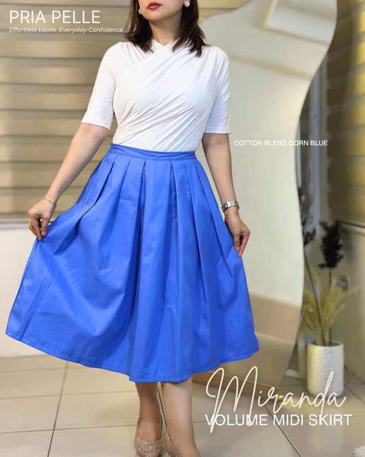 Pria Pelle Miranda Midi Volume Skirt | Cotton Blend Corn Blue