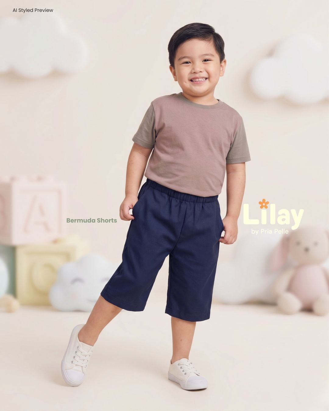 Lilay Kids Bermuda Shorts - Cotton Twill Dark Blue | Non Stretch