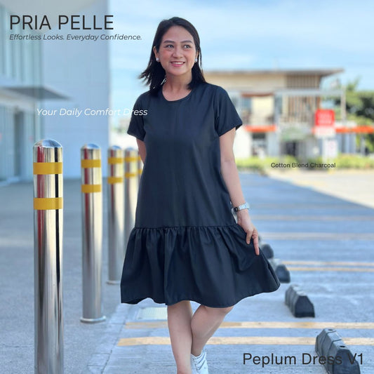 Pria Pelle Peplum Dress V1 | Cotton Blend Charcoal - Non Stretch