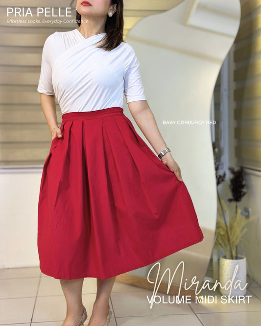 Pria Pelle Miranda Midi Volume Skirt | Baby Corduroy Red