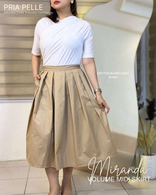 Pria Pelle Miranda Midi Volume Skirt | Cotton Blend Light Khaki