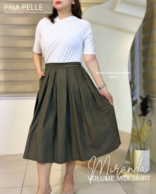 Pria Pelle Miranda Midi Volume Skirt | Baby Corduroy Dark Moss