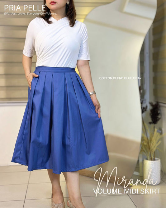 Pria Pelle Miranda Midi Volume Skirt | Cotton Blend Blue Gray