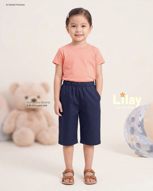 Lilay Kids Bermuda Shorts - Cotton Twill Dark Blue | Non Stretch