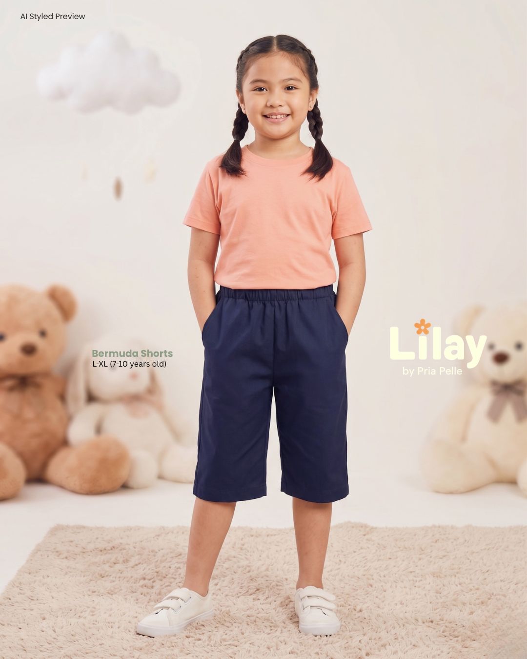 Lilay Kids Bermuda Shorts - Cotton Twill Dark Blue | Non Stretch