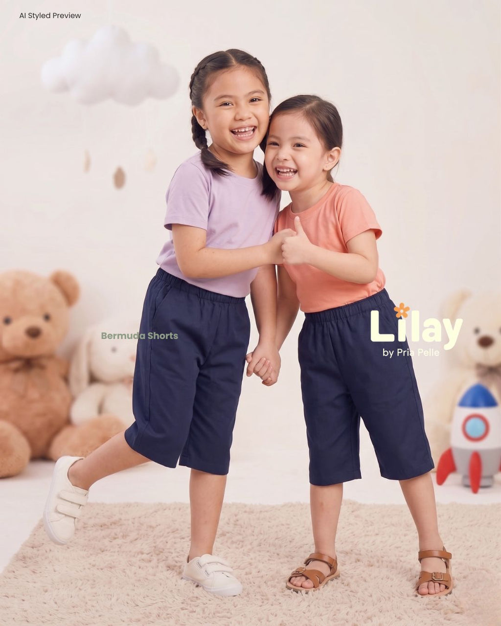 Lilay Kids Bermuda Shorts - Cotton Twill Dark Blue | Non Stretch