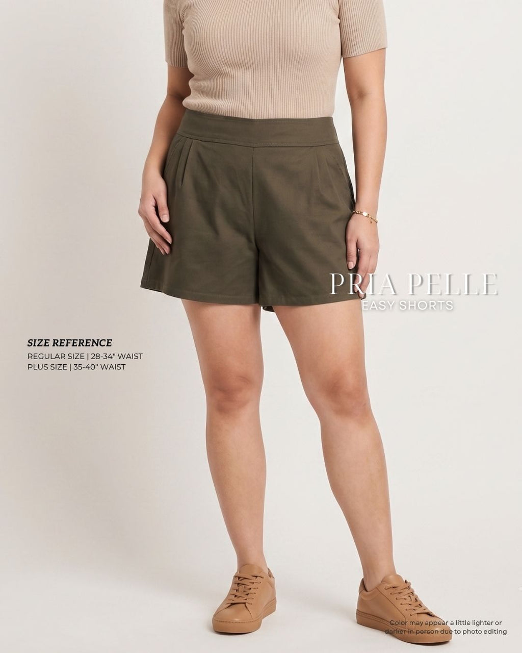 Pria Pelle Easy Shorts | Back garter - Cotton Twill Sage Moss | Non Stretch