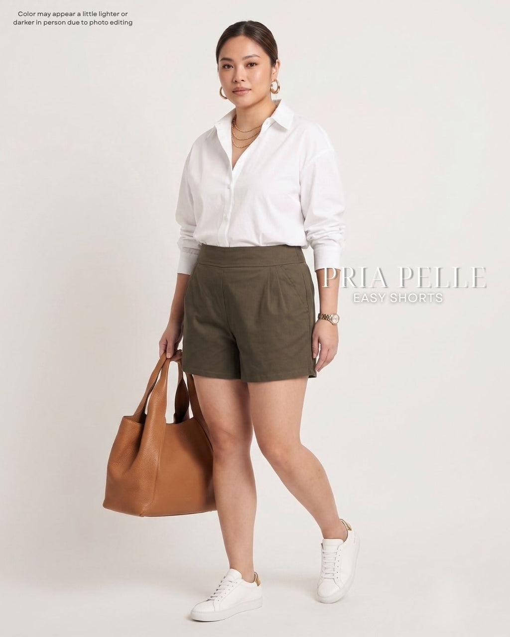 Pria Pelle Easy Shorts | Back garter - Cotton Twill Sage Moss | Non Stretch