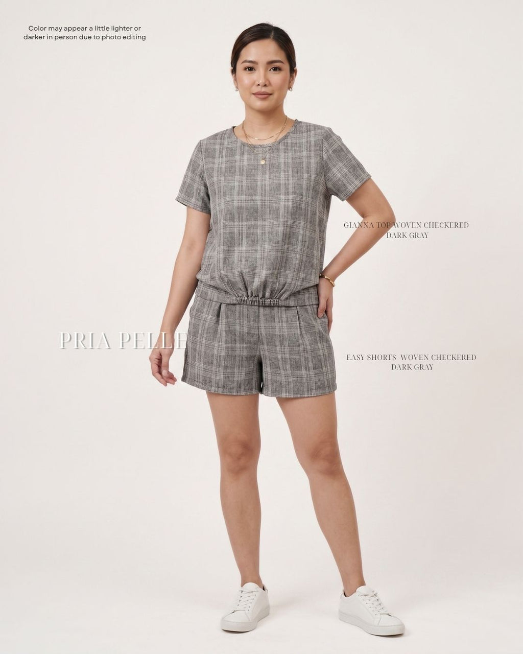 Pria Pelle Easy Shorts | Back garter - Woven Checkered Dark Gray | Non Stretch [SHORTS ONLY]