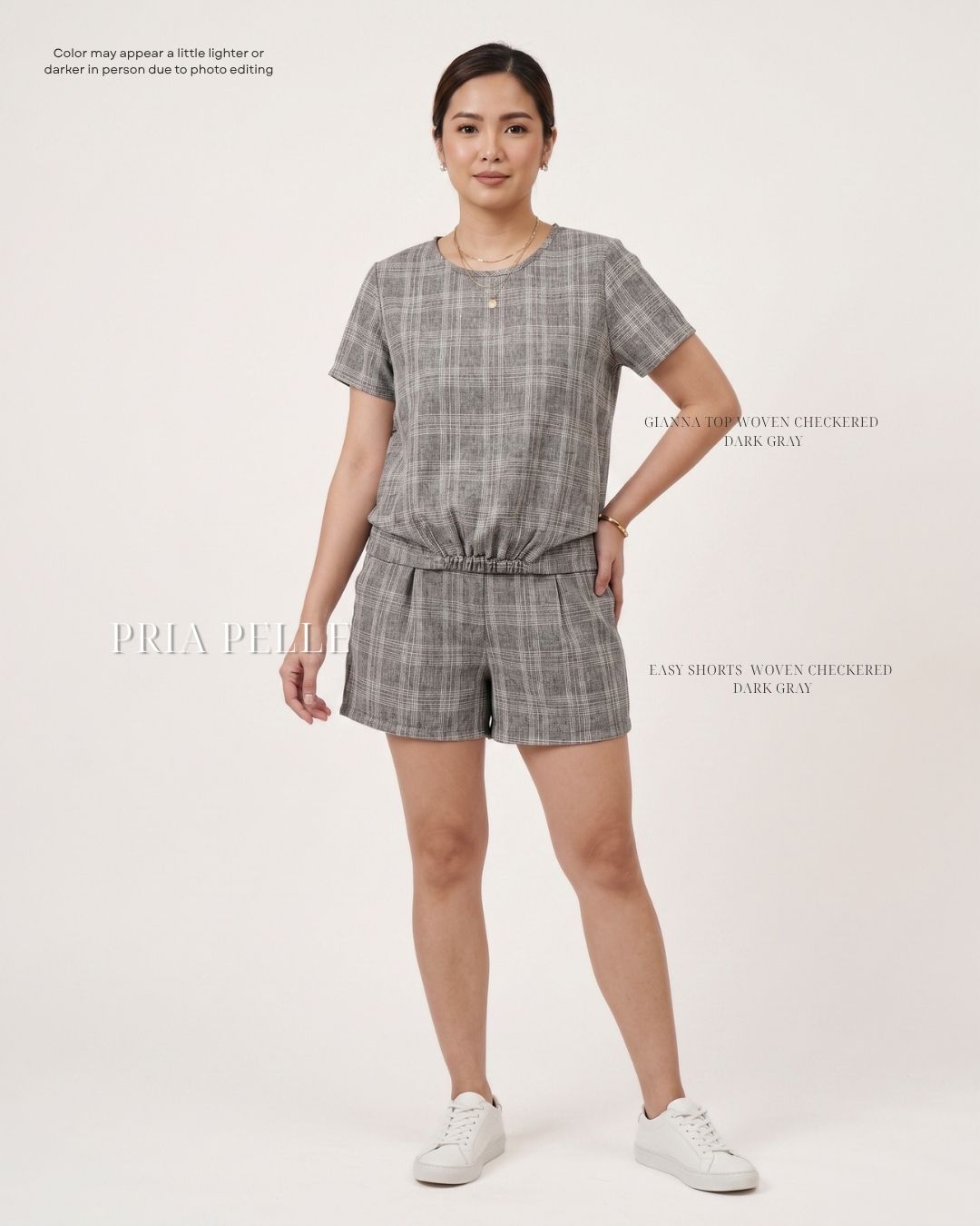 Pria Pelle Easy Shorts | Back garter - Woven Checkered Dark Gray | Non Stretch [SHORTS ONLY]