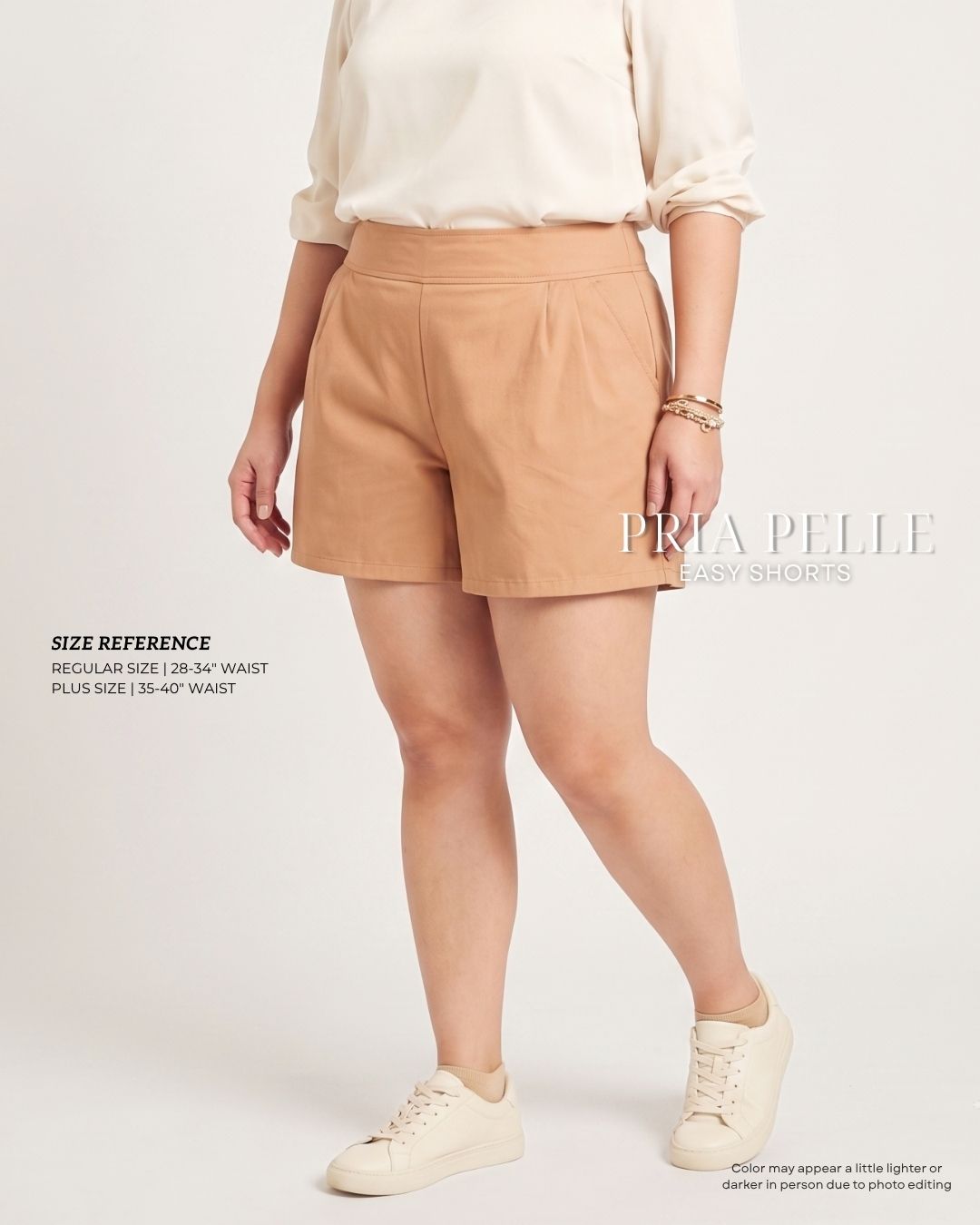 Pria Pelle Easy Shorts | Back garter - Cotton Twill Warm Beige | Non Stretch