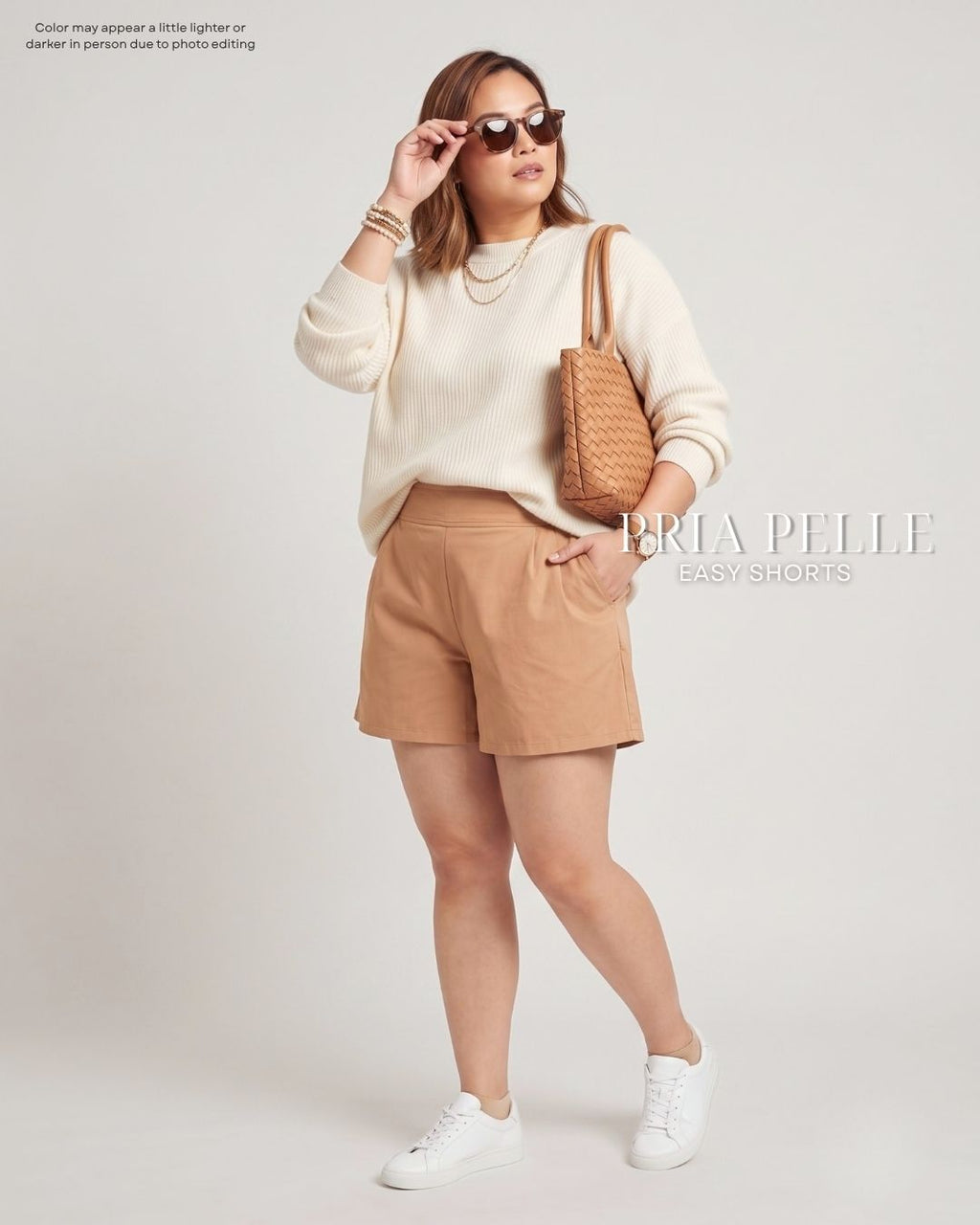 Pria Pelle Easy Shorts | Back garter - Cotton Twill Warm Beige | Non Stretch
