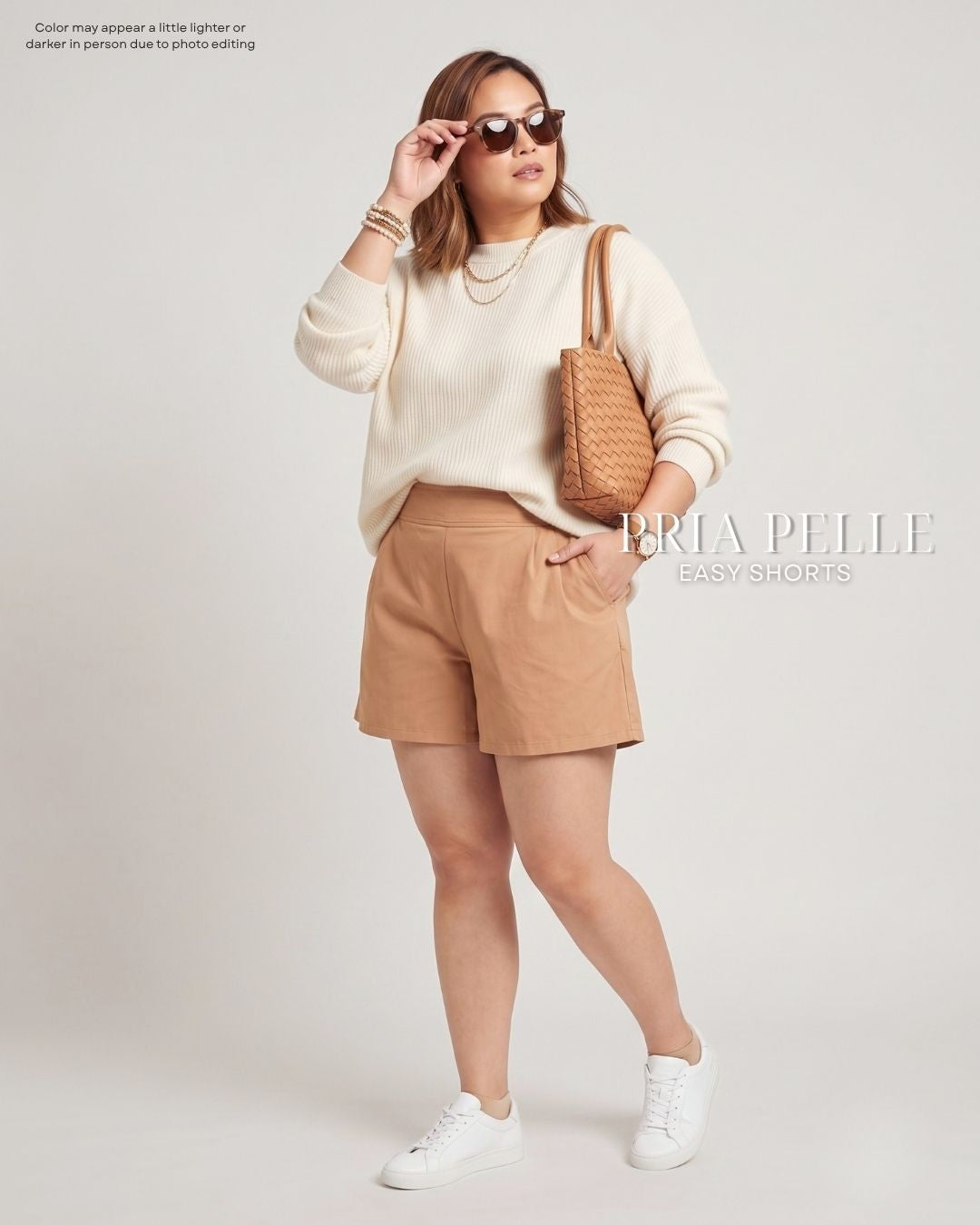 Pria Pelle Easy Shorts | Back garter - Cotton Twill Warm Beige | Non Stretch