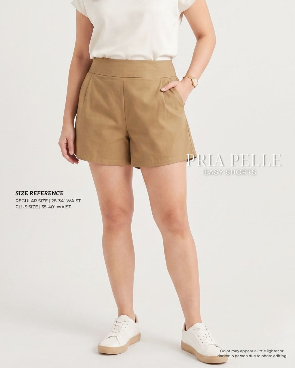 Pria Pelle Easy Shorts | Back garter - Cotton Twill Khaki Brown | Non Stretch