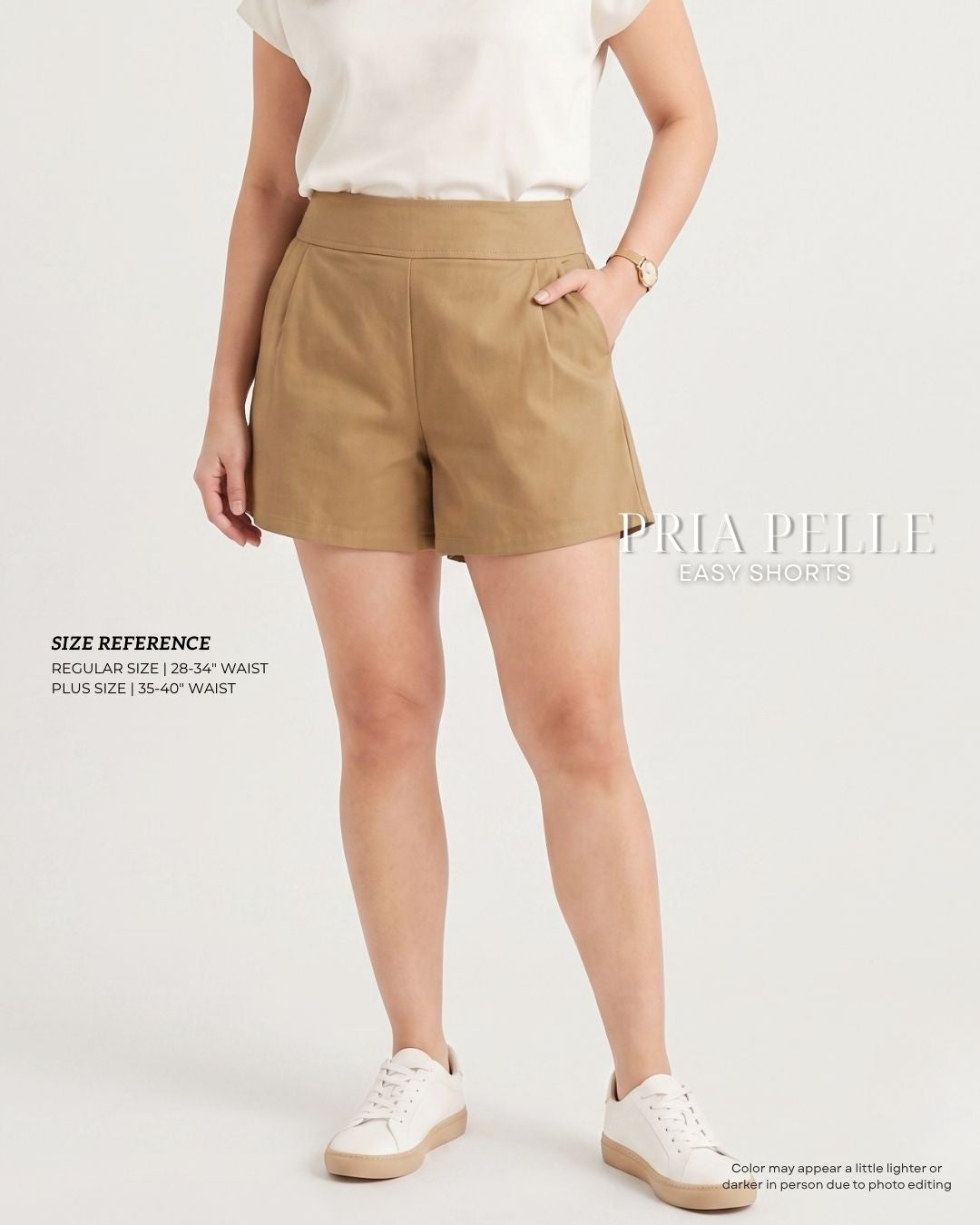 Pria Pelle Easy Shorts | Back garter - Cotton Twill Khaki Brown | Non Stretch