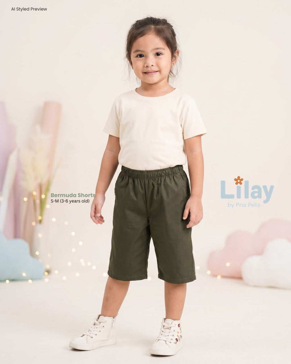 Lilay Kids Bermuda Shorts - Cotton Blend Army Green | Non Stretch