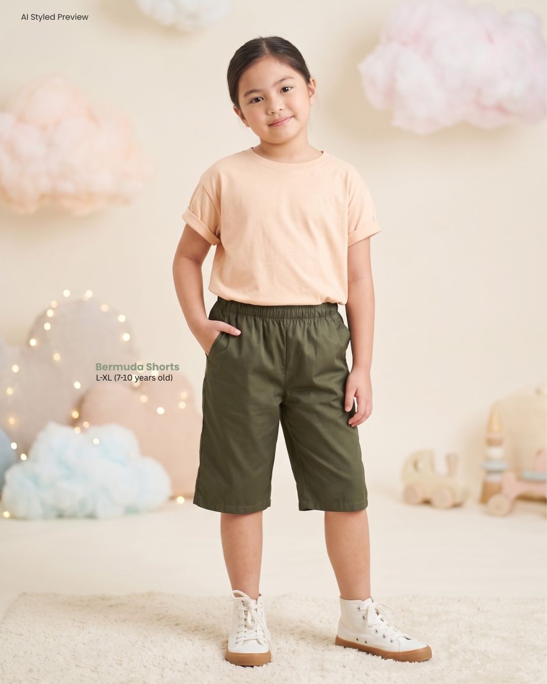 Lilay Kids Bermuda Shorts - Cotton Blend Army Green | Non Stretch