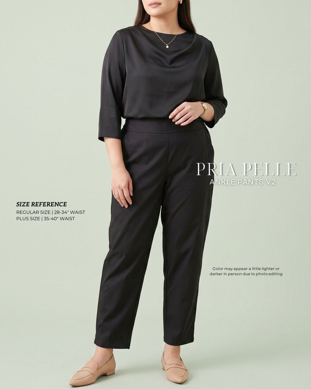 Pria Pelle Ankle Pants Version 2 | Back Garter - Lightweight Cotton Blend Black - Non Stretch