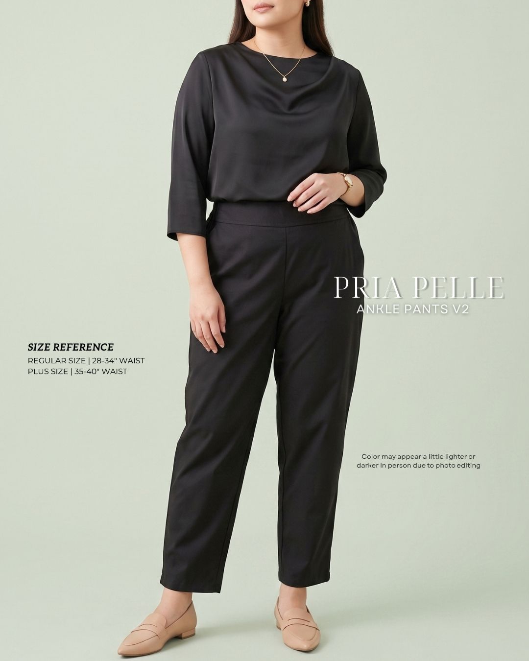 Pria Pelle Ankle Pants Version 2 | Back Garter - Lightweight Cotton Blend Black - Non Stretch
