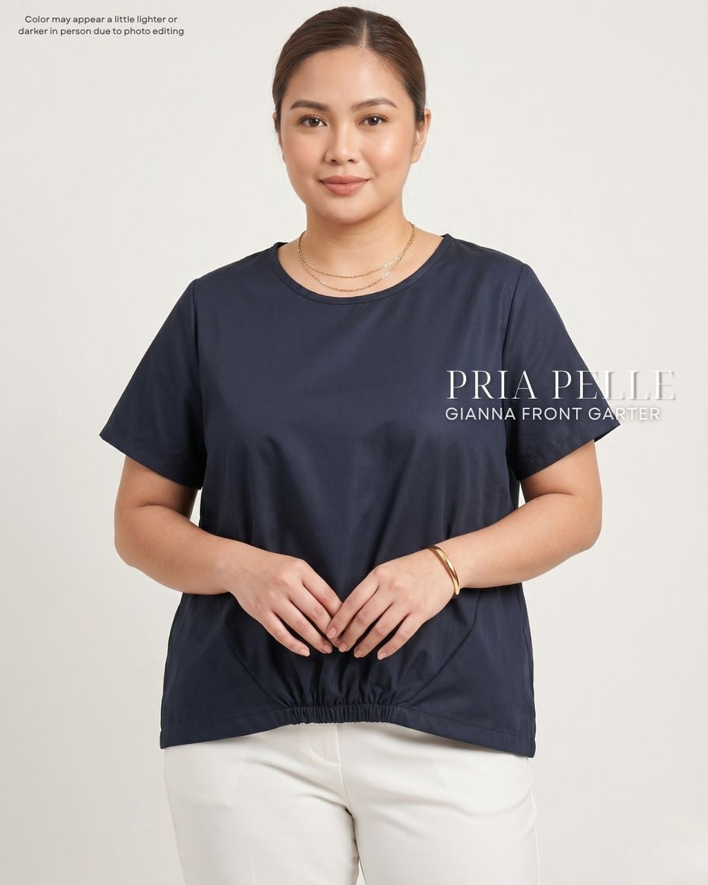 Pria Pelle Gianna Front Garter Top - Cotton Blend Blue Black (Sheen Finish) | Non Stretch