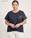Pria Pelle Gianna Front Garter Top - Cotton Blend Blue Black (Sheen Finish) | Non Stretch