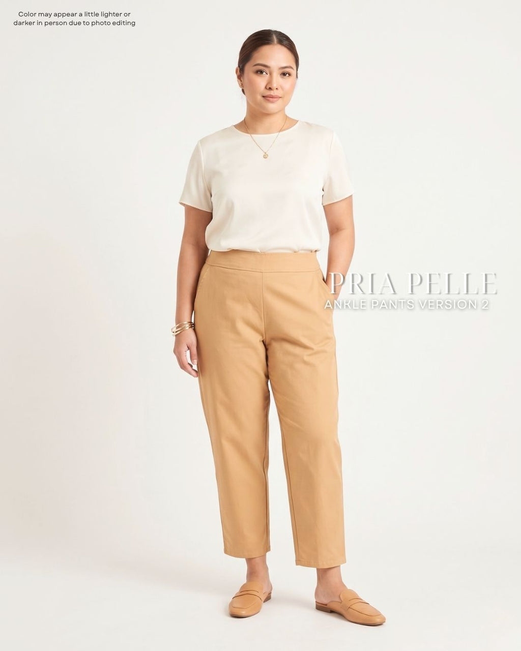 Pria Pelle Ankle Pants Version 2 | Back Garter - Light Cotton Twill Warm Beige | Non Stretch
