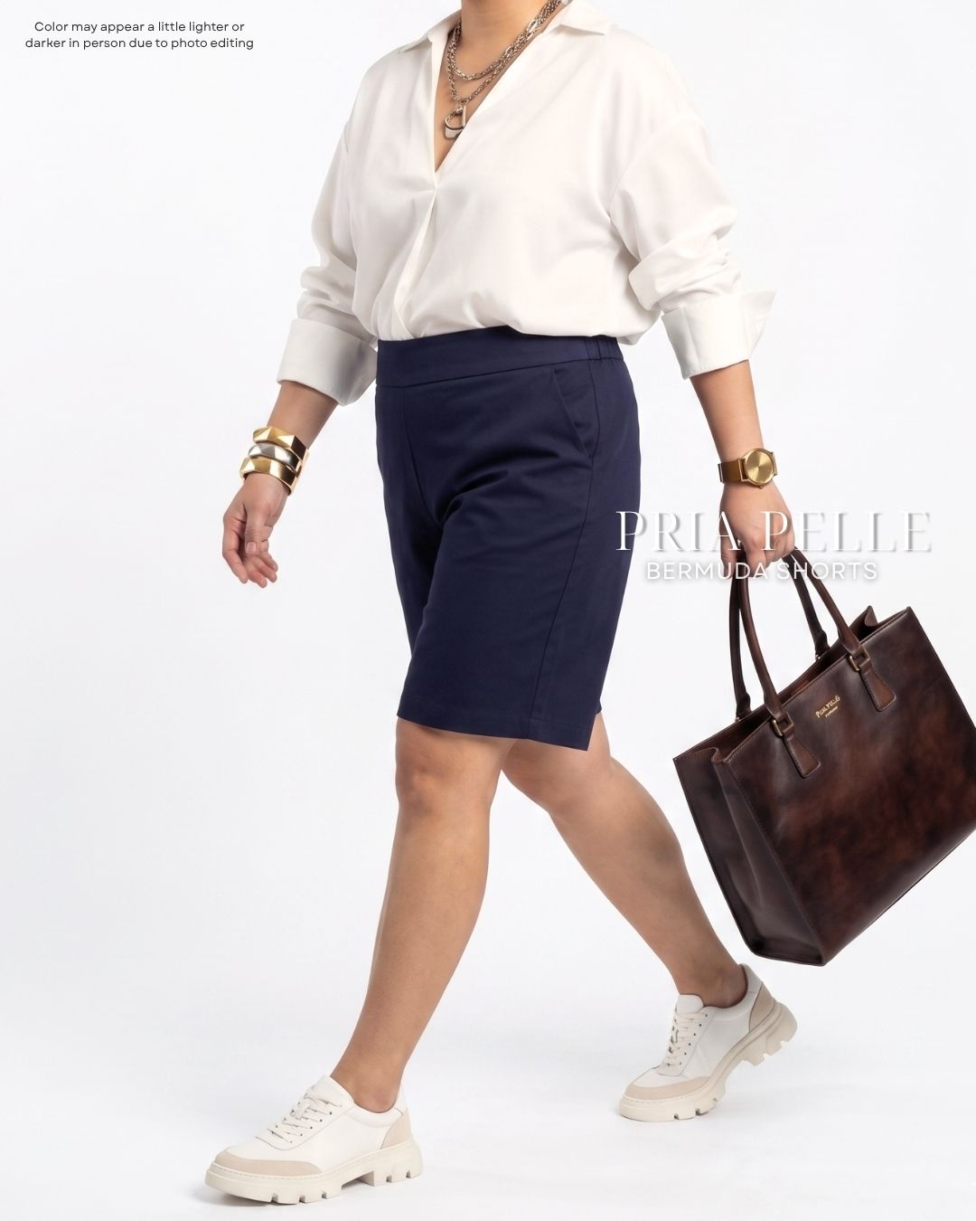 Pria Pelle Bermuda Shorts | Back garter - Cotton Twill Dark Blue | Non Stretch