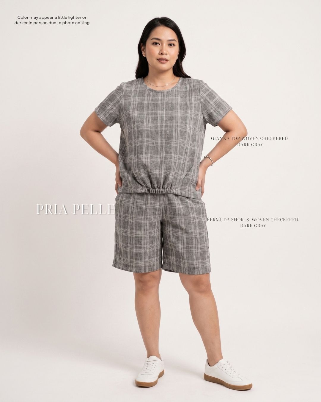 Pria Pelle Gianna Front Garter Top - Woven Checkered Dark Gray | Non Stretch [TOP ONLY]