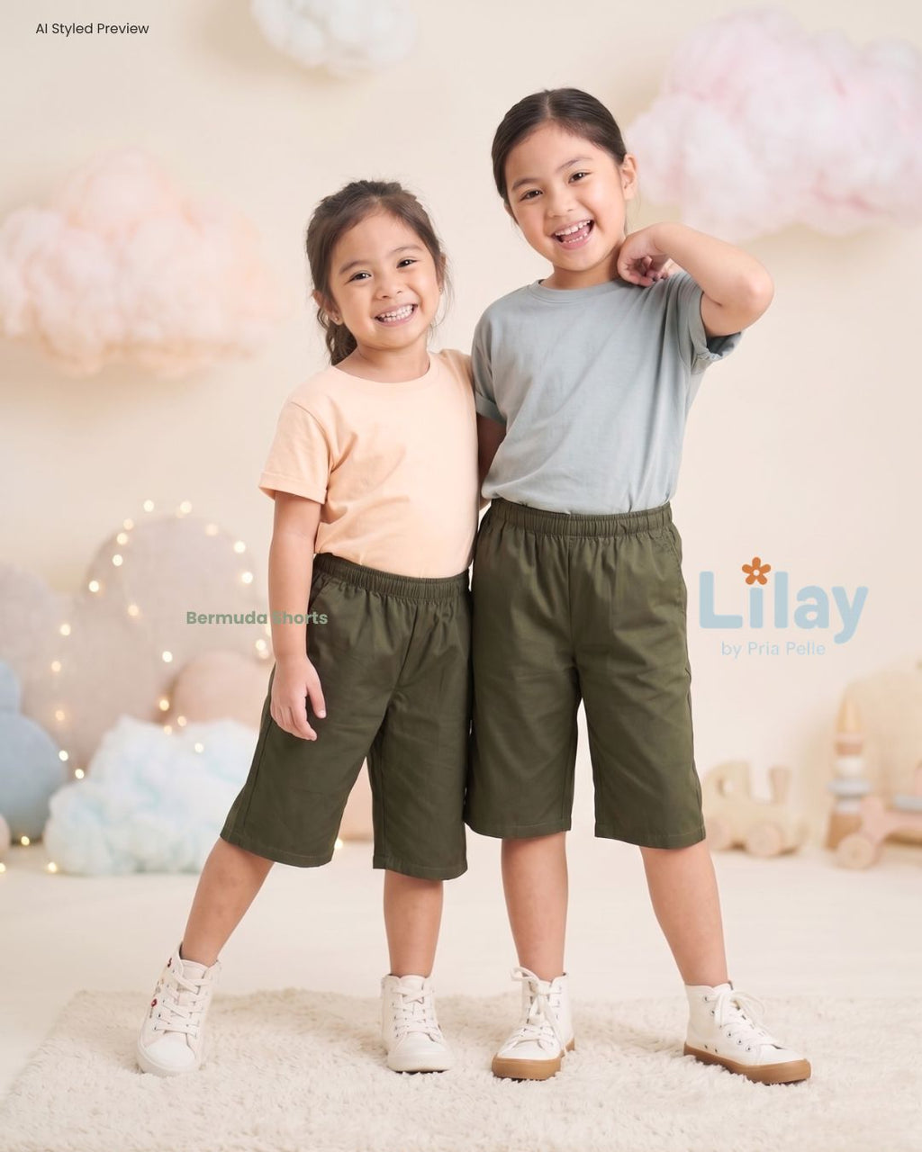 Lilay Kids Bermuda Shorts - Cotton Blend Army Green | Non Stretch