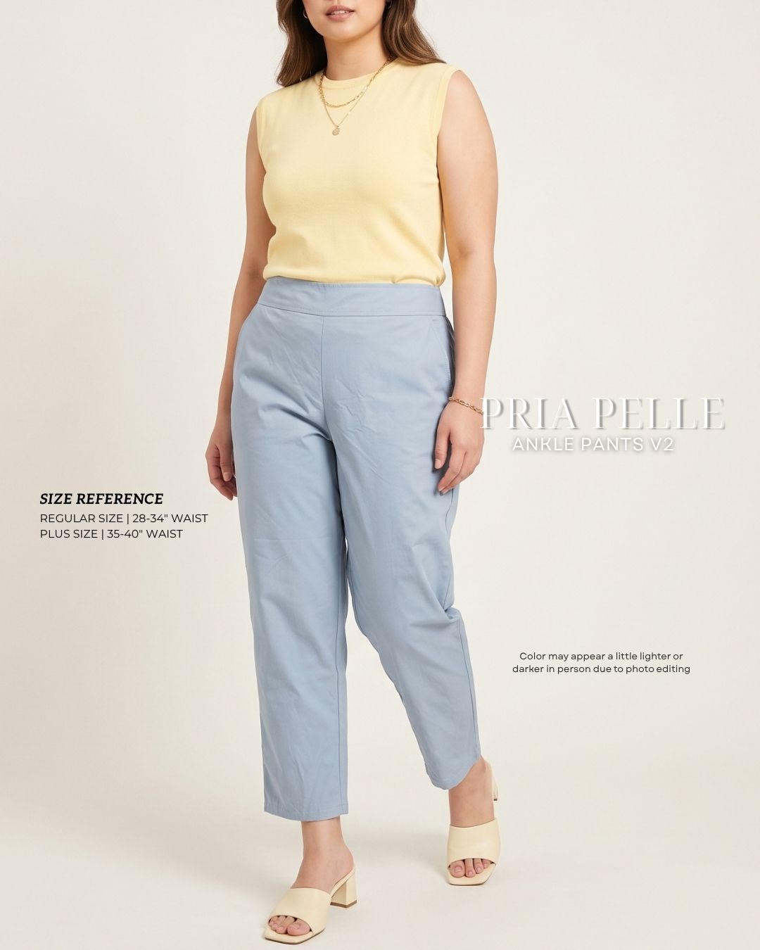 Pria Pelle Ankle Pants Version 2 | Back Garter - Lightweight Cotton Blend Powder Blue | Non Stretch