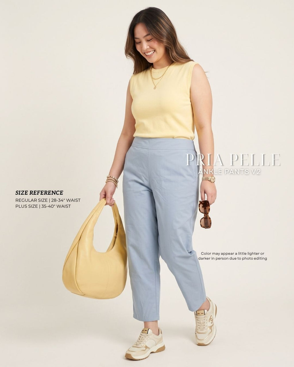 Pria Pelle Ankle Pants Version 2 | Back Garter - Lightweight Cotton Blend Powder Blue | Non Stretch