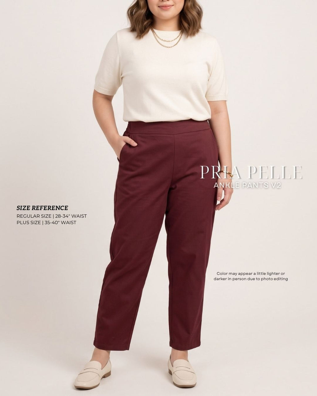 Pria Pelle Ankle Pants Version 2 | Back Garter - Cotton Twill Wine Red | Non Stretch