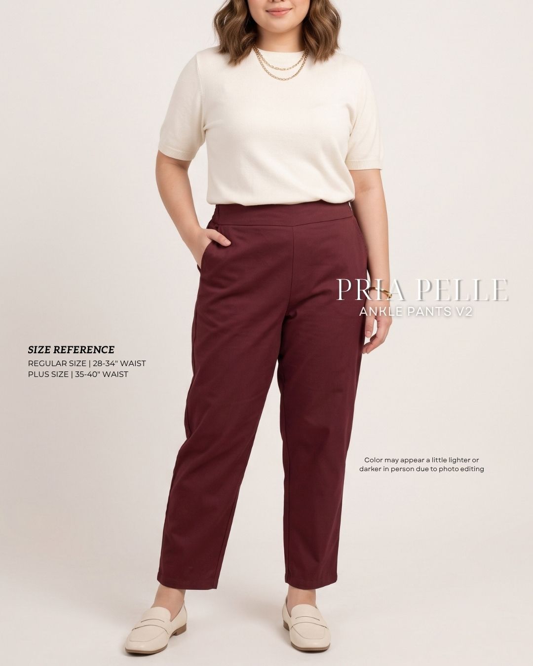 Pria Pelle Ankle Pants Version 2 | Back Garter - Cotton Twill Wine Red | Non Stretch