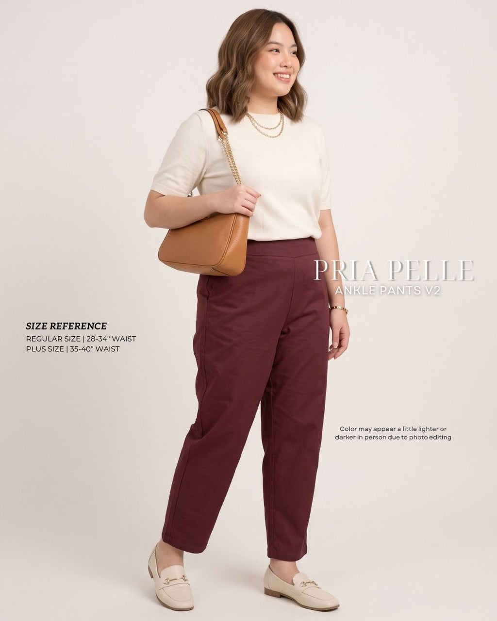 Pria Pelle Ankle Pants Version 2 | Back Garter - Cotton Twill Wine Red | Non Stretch