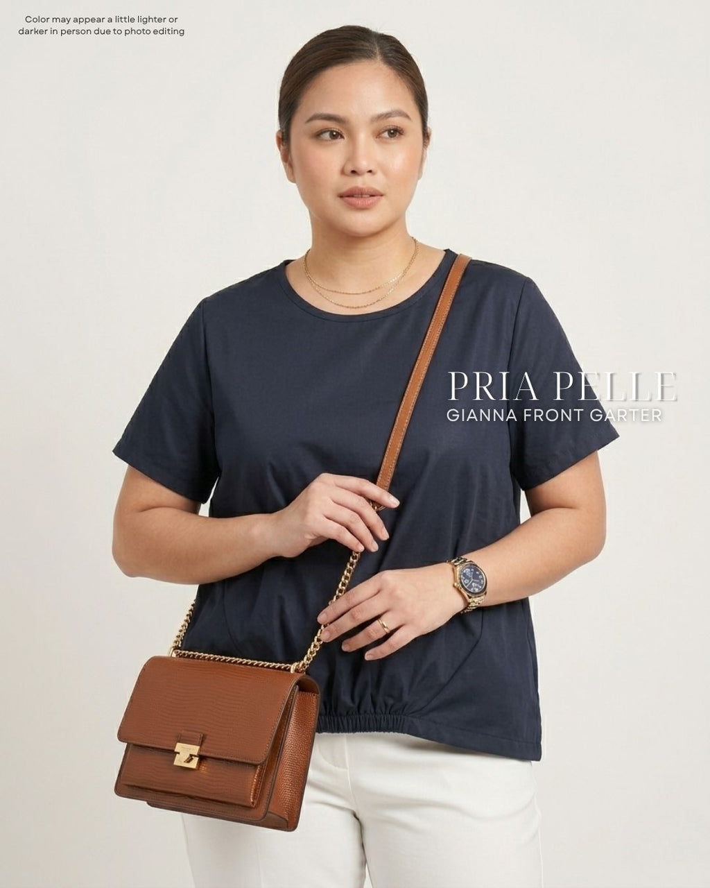 Pria Pelle Gianna Front Garter Top - Cotton Blend Blue Black (Sheen Finish) | Non Stretch